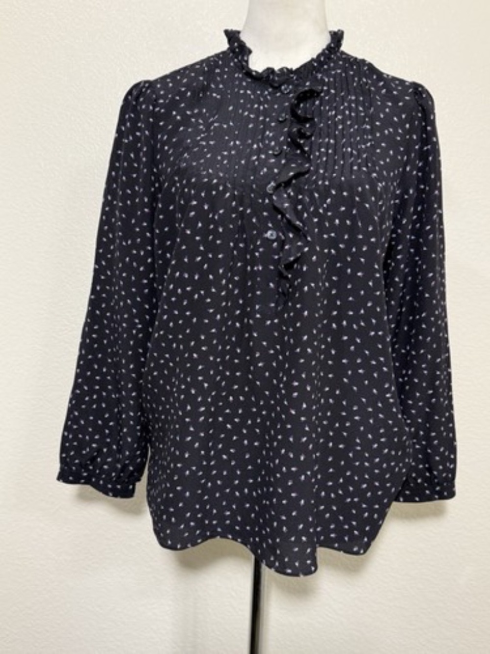 Rebecca Taylor Womens 6 Black Purple Confetti Silk Ruffle Collar Blouse